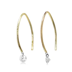 9ct Yellow Gold Floating Diamond Open Hoop Earrings