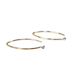 9ct Yellow Gold Floating Diamond Open Hoop Earrings