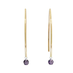 9ct Yellow Gold Floating Purple Sapphire Open Hoop Earrings