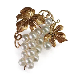 14ct Yellow Gold Floral Vine Sea Pearl Brooch