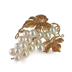 14ct Yellow Gold Floral Vine Sea Pearl Brooch