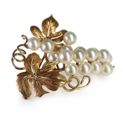 14ct Yellow Gold Floral Vine Sea Pearl Brooch