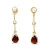 9ct Yellow Gold Garnet and Pearl Drop Earrings