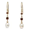9ct Yellow Gold Garnet and Pearl Drop Earrings