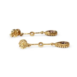 9ct Yellow Gold Garnet and Pearl Drop Earrings