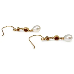 9ct Yellow Gold Garnet and Pearl Drop Earrings