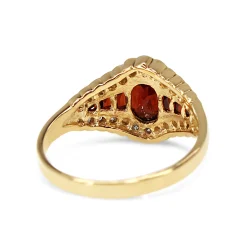 9ct Yellow Gold Garnet and Diamond Deco Style Ring