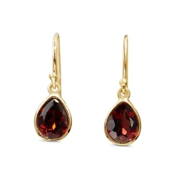 9ct Yellow Gold Garnet Pear Drop Earrings