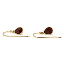 9ct Yellow Gold Garnet Pear Drop Earrings