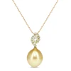 18ct Yellow Gold Golden South Sea Pearl and Diamond Necklace on Rose Gold Chain