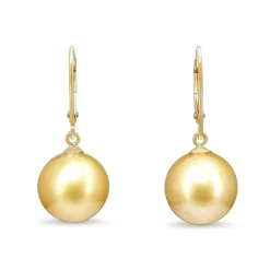 9ct Yellow Gold Golden South Sea 11mm Pearl Earrings