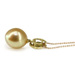 18ct Yellow Gold Golden South Sea Pearl and Diamond Necklace on Rose Gold Chain