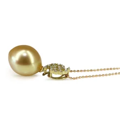 18ct Yellow Gold Golden South Sea Pearl and Diamond Necklace on Rose Gold Chain