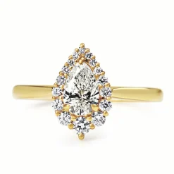 18ct Yellow Gold Graduated Pear Halo Diamond Ring