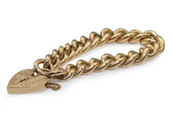 9ct Yellow Gold Graduated Curb Link Bracelet with Heart Padlock