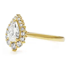 18ct Yellow Gold Graduated Pear Halo Diamond Ring