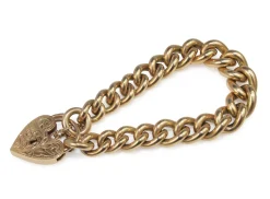9ct Yellow Gold Graduated Curb Link Bracelet with Heart Padlock