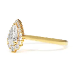 18ct Yellow Gold Graduated Pear Halo Diamond Ring
