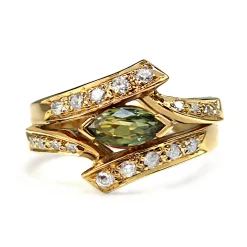 18ct Yellow Gold Green Sapphire and Diamond Ring