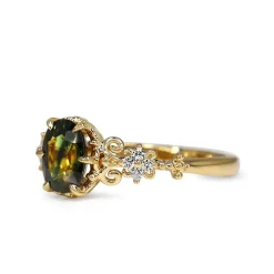 18ct Yellow Gold Green Sapphire and Diamond Ring