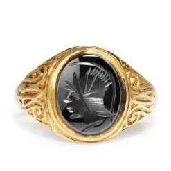 9ct Yellow Gold Haematite Vintage Signet Ring