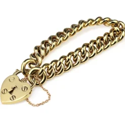 9ct Yellow Gold Hollow Curb Link Bracelet with Padlock Clasp