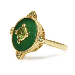 9ct Yellow Gold Jade and Peridot Ring
