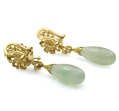 14ct Yellow Gold Jade and Pearl Drop Earrings