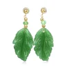 14ct Yellow Gold Jade Carved Leaf and Emerald Earrings