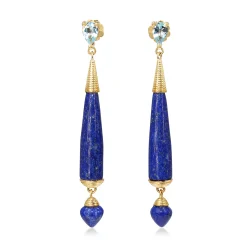9ct Yellow Gold Lapis and Topaz Long Drop Earrings