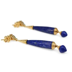 9ct Yellow Gold Lapis and Topaz Long Drop Earrings