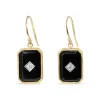 9ct Yellow Gold Large Rectangle Onyx and Diamond Earrings