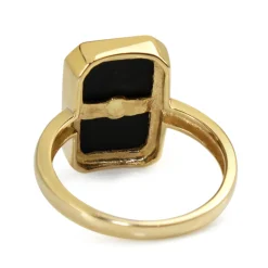 9ct Yellow Gold Large Rectangle Onyx and Diamond Ring