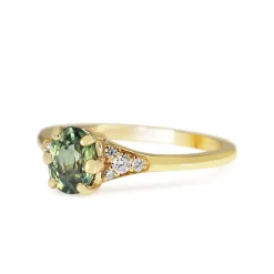 18ct Yellow Gold Light Teal Sapphire and Diamond Ring