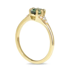 18ct Yellow Gold Light Teal Sapphire and Diamond Ring