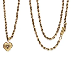 9ct Yellow Gold Long Rope Chain With Heart Locket