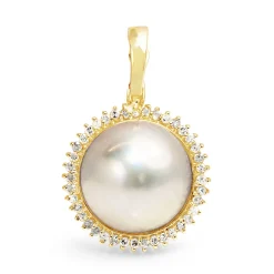 14ct Yellow Gold Mabé Pearl and Diamond Halo Enhancer / Pendant