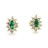 18ct Yellow Gold Marquise Emerald and Diamond Halo Stud Earrings