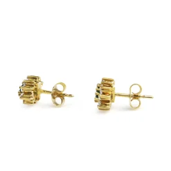 18ct Yellow Gold Marquise Emerald and Diamond Halo Stud Earrings