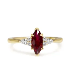18ct Yellow Gold Marquise Ruby and Pear Diamond Ring
