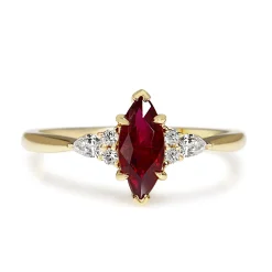 18ct Yellow Gold Marquise Ruby and Pear Diamond Ring