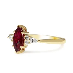 18ct Yellow Gold Marquise Ruby and Pear Diamond Ring