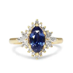 18ct Yellow Gold Marquise Sapphire and Diamond Cluster Ring