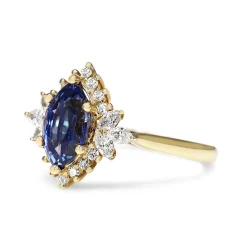 18ct Yellow Gold Marquise Sapphire and Diamond Cluster Ring