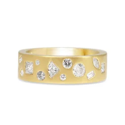 18ct Yellow Gold Mixed Shape Diamond Matte Finished Band