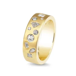 18ct Yellow Gold Mixed Shape Diamond Matte Finished Band