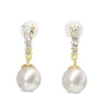 18ct Yellow Gold 7mm Akoya Pearls and Diamond Drop Earrings
