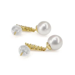 18ct Yellow Gold 7mm Akoya Pearls and Diamond Drop Earrings