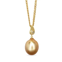 18ct Yellow Gold 14mm Golden South Sea Pearl and Diamond Enhancer Necklace