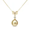 18ct Yellow Gold 10.5mm Golden South Sea Pearl and Diamond Necklace